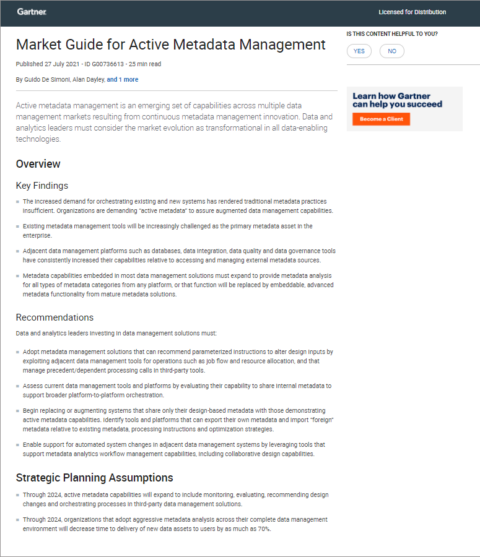 2021 Gartner® Market Guide for Active Metadata Management